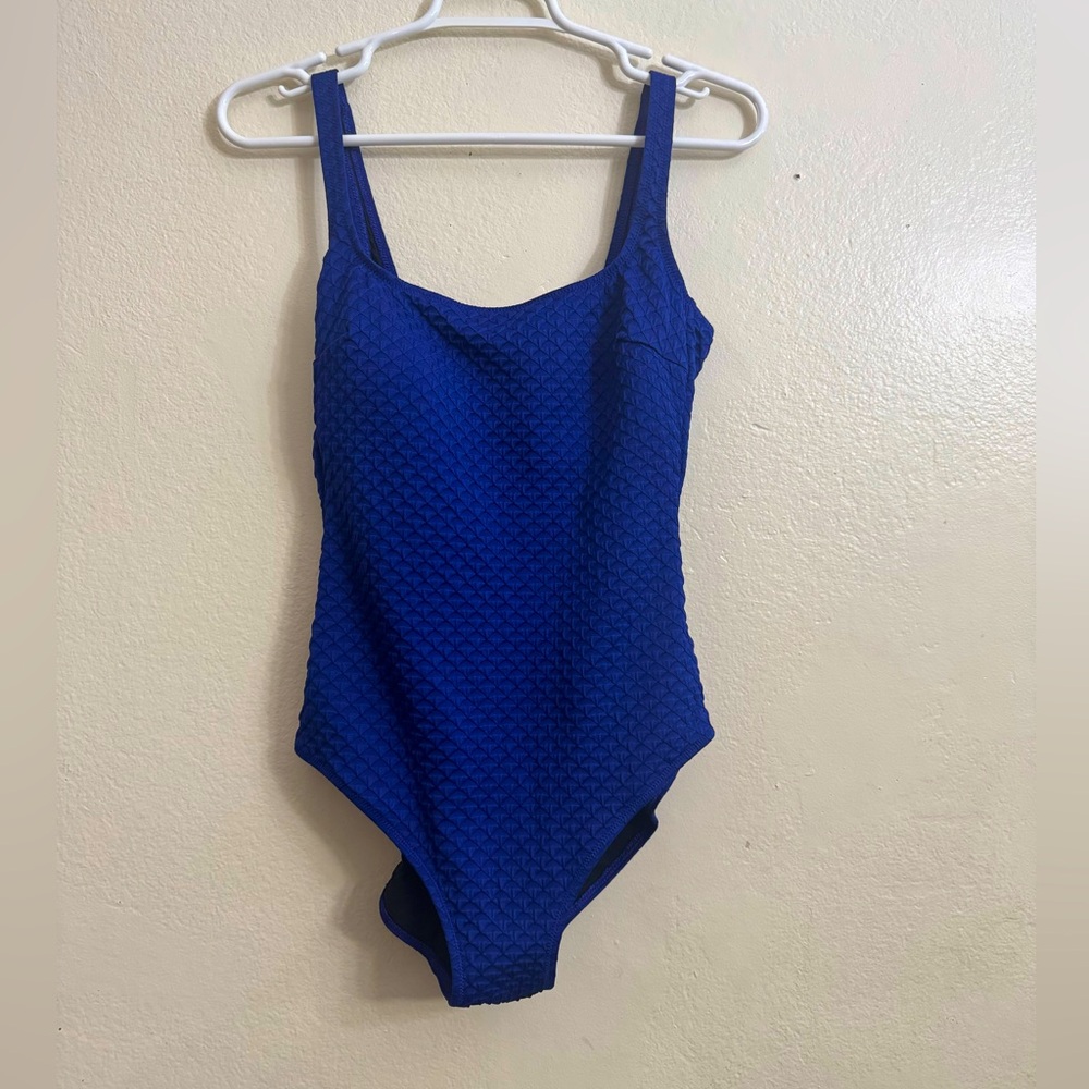 Gottex Blue Textured Square Neck swimsuit size 10